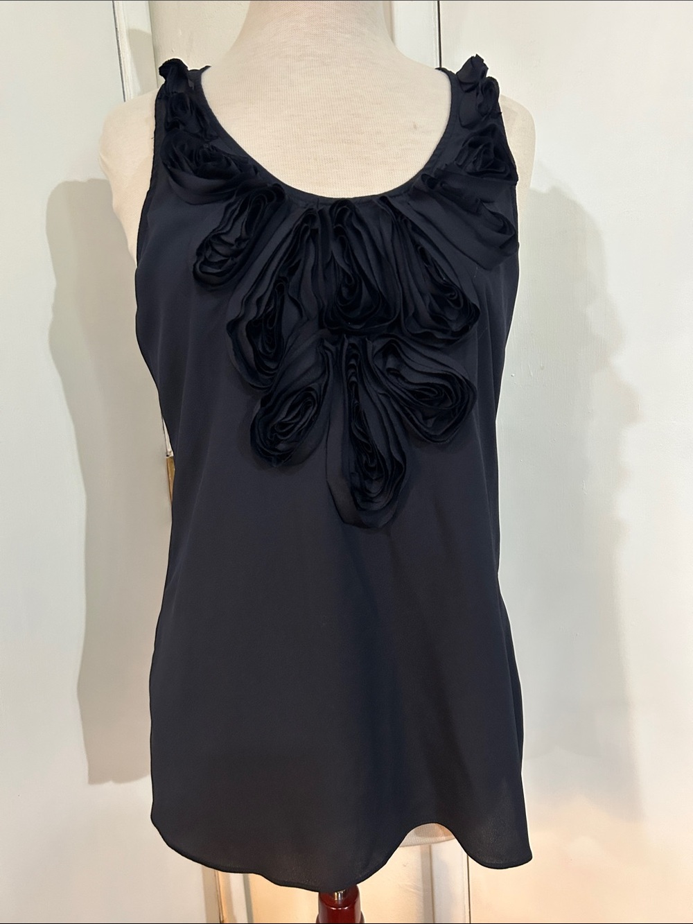 MM Couture Black Sleeveless Camisole with Rosette Appliqué
